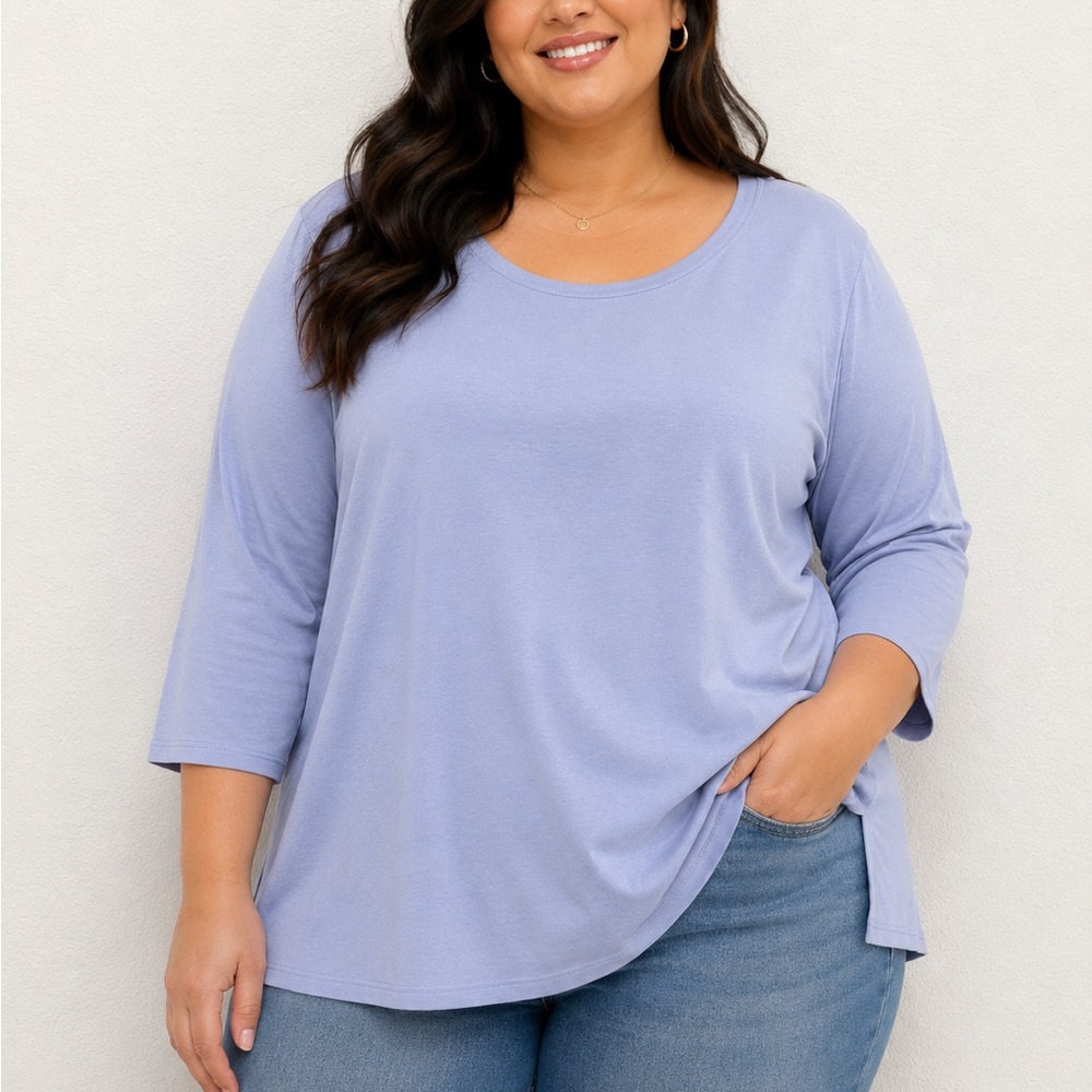 J. Jill 100% Cotton Pima Lilac Scoop Neck 3/4 Sleeve Tee 3X